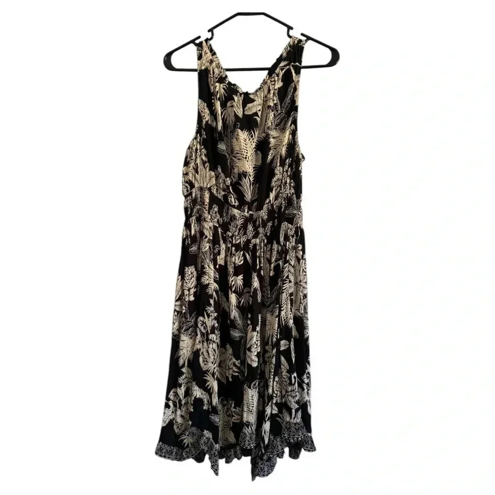 NWT Lola P Black Tan Sleeveless Stress Tropical Zoo Animal Print Dress Size M - Picture 6 of 16